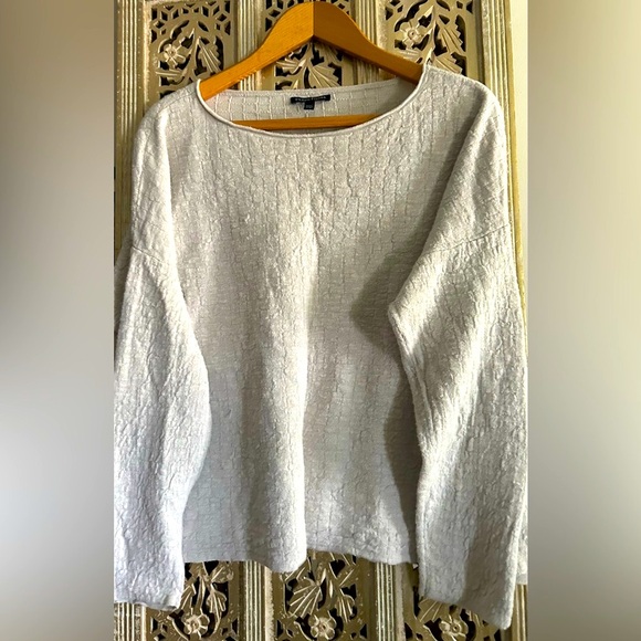 Eileen Fisher Sweaters - Eileen Fisher Light Gray Grey Textured Sweater Top Sz Large Neutral Sand oatmeal
